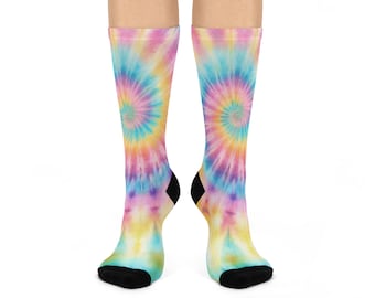 Pastel Tie Dye Crew Socks | Cushioned Comfort for Women & Men | Trendy Multi-Colored Fashion Socks