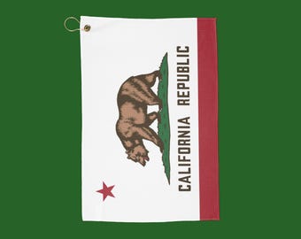 California Republic Flag Golf Towel  16x24 Waffle Microfiber with Grommet Clip