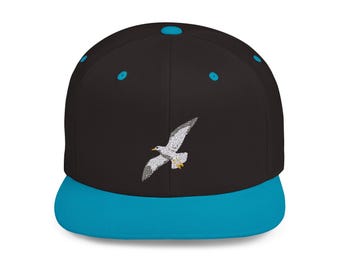 Seagull Flight of Freedom Embroidered Flat Bill Snapback Cap, Adjustable, Stylish & Unique Hat for Outdoor Lovers