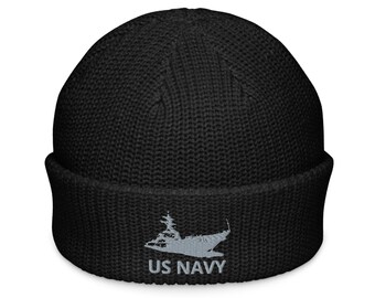 US NAVY Embroidered Fisherman Beanie | Warm, Stylish Beanie Hat for Men and Women | Perfect Gift for Navy Veterans & Fans