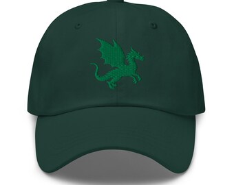 Embroidered Green Dragon Cap: Fantasy Style Baseball Hat