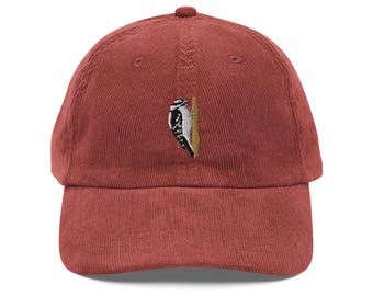 Downy Woodpecker Embroidered corduroy cap