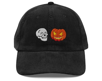 Skull and Jack O Lantern Vintage corduroy cap