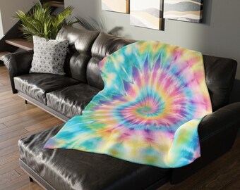 Velveteen Blanket, Tie Dye Microfiber Throw, Pastel Soft Blanket, Cozy Lightweight Bedding, Dual-sided Print, Velvety Home Decor