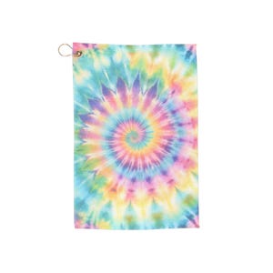 Tie-Dye Golf Towel Rainbow Spiral Accessory Colorful with Grommet & Clip image 2