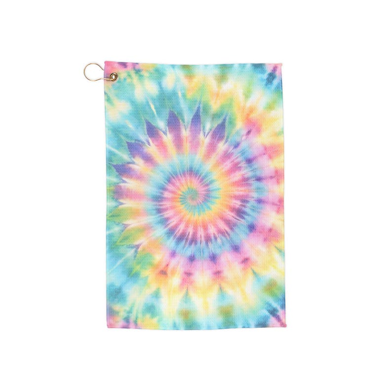 Tie-Dye Golf Towel Rainbow Spiral Accessory Colorful with Grommet & Clip image 2