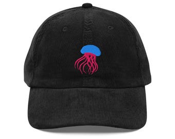 Jellyfish Embroidered Vintage Corduroy Cap | Unique Stylish Hat & Gift for Sea Life Lovers