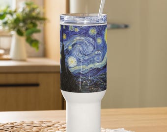 The Starry Night Van Gogh 40 Ounce Travel mug with a handle, Lid, and Straw