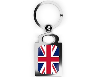 Rectangle Keychain, Union Jack English Flag Key Ring, British Flag Key Fob, UK Souvenir Gift, Red White Blue Flag