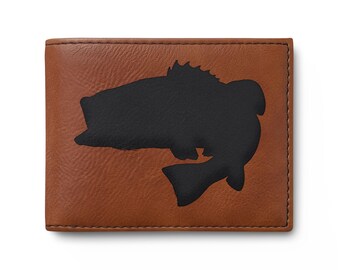 Largemouth Bass Engraved Fishing Bi-Fold Wallet with Flip
