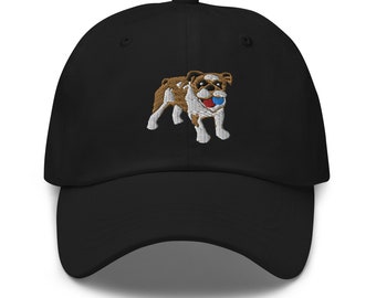 Embroidered Cap Bulldog with Blue Ball Adjustable Adult Unisex Hat