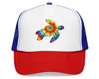 Tie Dye Sea Turtle Foam Trucker Hat | Beach Turtle Cap