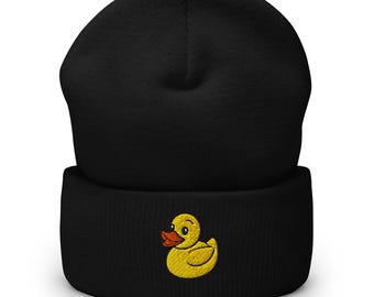 Yellow Duck Embroidered Hat Cuffed Beanie | Cute & Cozy Gift | Winter Accessory, Duck Lover Apparel