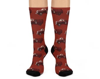 Vintage Fire Truck Crew Socks | Cushioned, Nostalgic Design