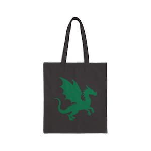 Green Dragon Graphic Tote Bag: Fantasy Cotton Canvas Handbag