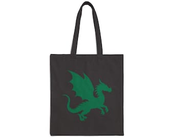 Green Dragon Fantasy Tote Bag, Dragon Lover Gift, Reusable Shopping Bag, Eco-Friendly Shoulder Bag, Canvas Handbag