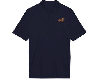 Dachshund Polo Shirt, Wiener Dog DTF Print Collared Moisture Wicking Shirt