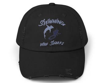 Swimming with Sharks Distressed Cap - Ocean Lover Hat