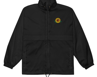 Windbreaker Embroidered Sunflower Unisex Hooded Full Zip Jacket