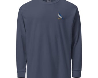 Blue Jay Embroidered Long Sleeve Shirt - Garment-Dyed Heavyweight Cotton Bird Tee for Nature Lovers