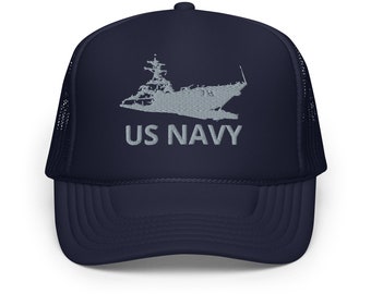 US Navy Embroidered Trucker Hat, Foam Snapback Cap, Patriotic Military Gifts, Vintage Style, US Navy Apparel