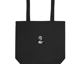 Cute Panda Embroidered Eco Tote Bag | Reusable Shopping Bag | Sustainable & Stylish Gift for Panda Lovers