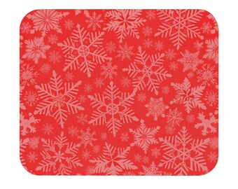 Snowflakes Mouse Pad | Pink & Red Rectangle 8"x9" | Cute Winter Decor, Cozy Desk Accessories, Unique Gift Idea