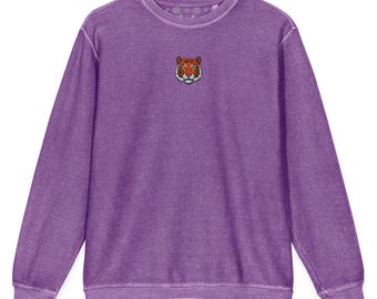 Tiger Face Embroidered Comfy Cord Women't Sweatshirt with Thumbholes