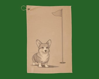 Corgi with Putting Green Flag Golf Towel | Dog Golfer Towel