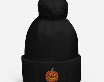 Jack o Lantern Pom Pom beanie for Halloween