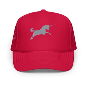 Embroidered Unicorn Trucker Hat: Polyester Foam Cap
