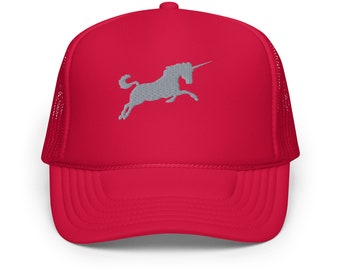 Silver Unicorn Trucker Hat: Embroidered Foam Cap for Unique Style & Fun Fashion Accessory, Perfect Gift Idea!