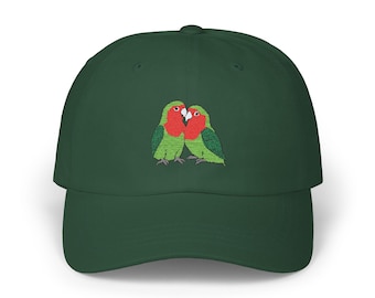 Rosy Faced Lovebirds Embroidered Classic Cap, Bird Lover Gift, Adjustable Cap