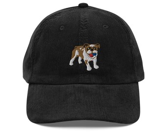 Bulldog and Blue Ball Embroidered Vintage corduroy cap