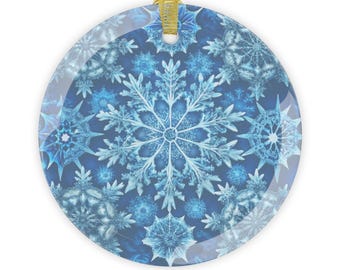 Blue Snowflakes Ornaments, Christmas Tree Decor, Holiday Baubles, Winter Home Decor, Festive Glass Balls