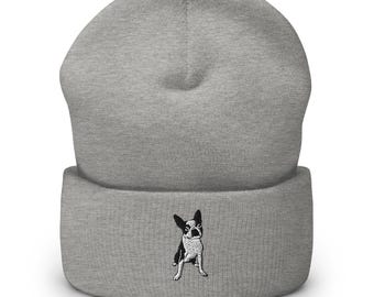 Boston Terrier Embroidered Cuffed Beanie