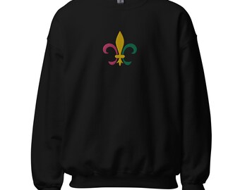 Sweatshirt Embroidered Mardi Gras Fleur de Lis Unisex Sweatshirt