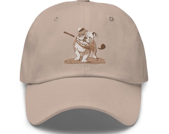 Embroidered Bulldog with Putter Dad hat, English Bulldog Golf Cap, Dog Lover Gift