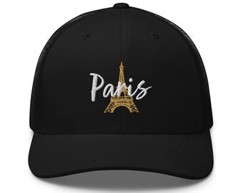 Minimalist Embroidered Paris Eiffel Tower Trucker Cap - Adjustable Mesh Hat, Travel Souvenir, Casual Streetwear Accessory for Men & Women