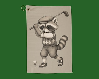 Raccoon Golfer Golf Towel Animal Golfer Gift
