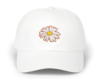 Embroidered White Daisy Dad Cap, Baseball Hat, Floral Cap, Vintage Style, Gift for Dad, Retro Hat