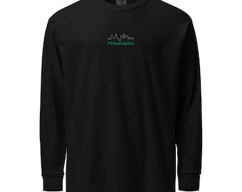 Philadelphia Skyline Embroidered Garment-dyed heavyweight long-sleeve shirt