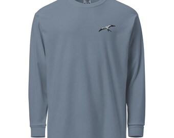 Swallow Tailed Kite Embroidered Long Sleeve Shirt, Heavyweight Garment-Dyed Bird Tee, Casual Bird Lover Top