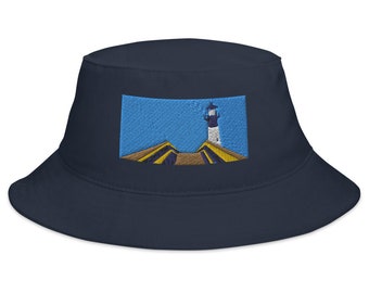 Tybee Island Lighthouse Bucket Hat | Embroidered Sun Hat for Beach Lovers & Travelers | Stylish Summer Accessory