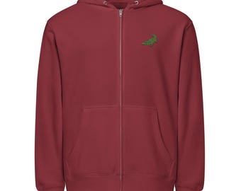 Embroidered Alligator Art Zip Hoodie – Unisex Fleece Gator Hooded Sweatshirt