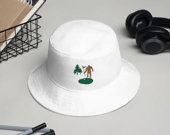 Bigfoot Golfing Embroidered Bucket Hat - Unique Sasquatch Lover Gift - Outdoor Sportswear and Fashion Staple