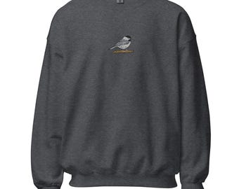Chickadee Embroidered Bird Sweatshirt, Unisex Cozy Tee, Cute Nature Clothing Gift for Bird Lovers
