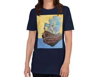 Pirate Ship T-Shirt Unisex Graphic Tee - Fluff Bucket Short Sleeve Cotton Casual Shirt for Men & Women