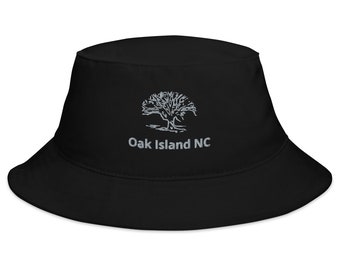 Oak Island NC Embroidered Bucket Hat - Summer Beach Accessories, Stylish Coastal Headwear, Unique Vacation Gift Idea