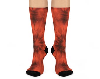 Burnt Orange Tie Dye Cushioned Crew Socks - Cozy Comfortable Footwear, Unique Design, Colorful Footwear, Trendy Socks, Stylish Accessories